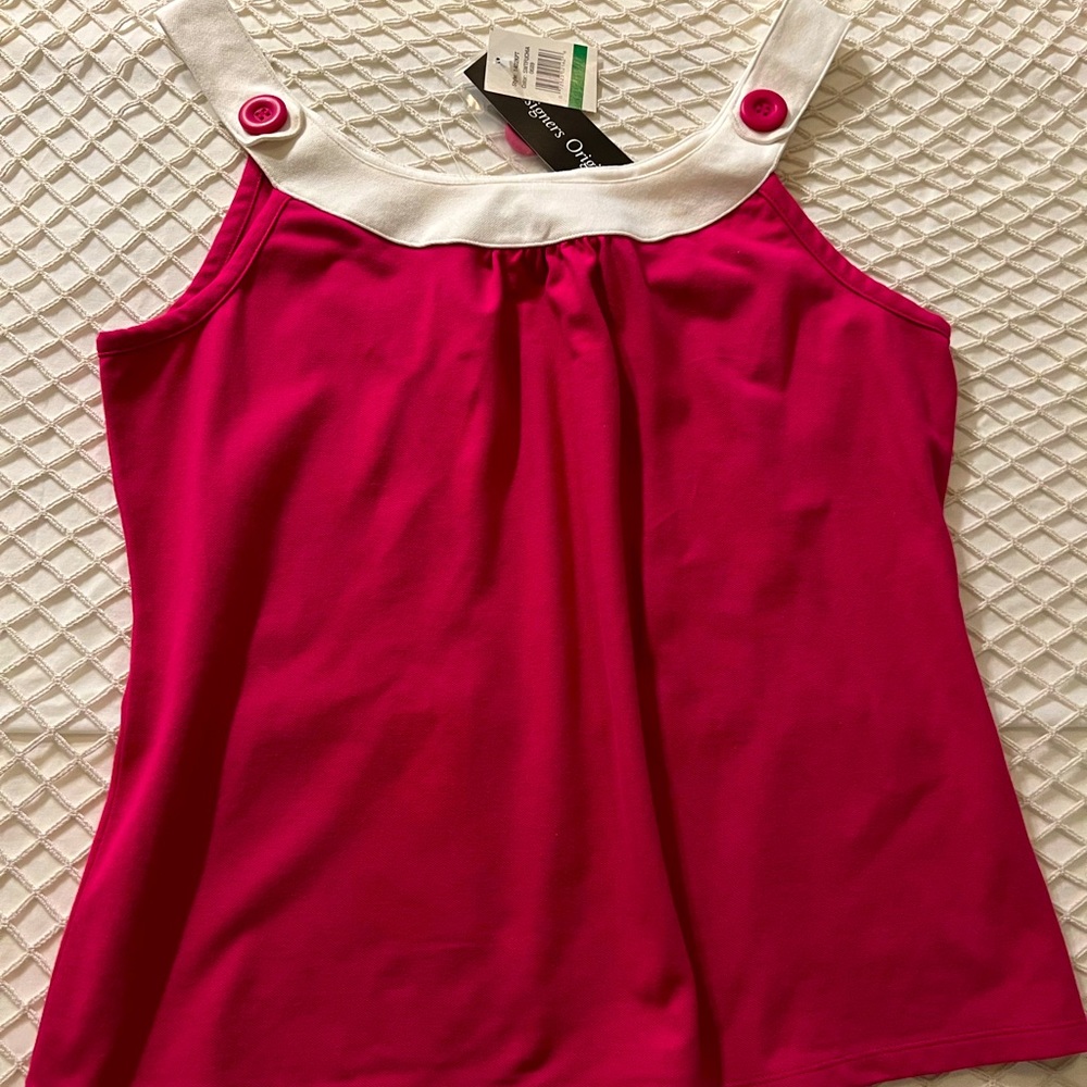 Designer Originals Pink and White Tank Top Size Petite Large